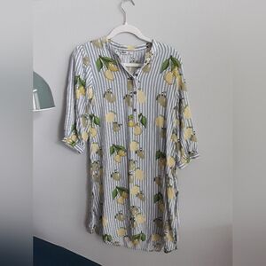 💚2/$25💚 Max Lemon Print Midi Dress Stripes Button Womens Medium